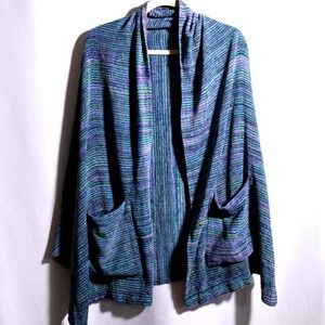 Channa Woven By Hand Blue Purple Green Striped Wrap Womens XL Pockets Boho Artsy